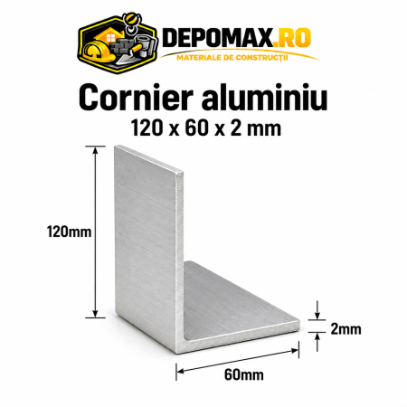 Cornier aluminiu 120 x 60 x 2 mm, 6 metri (EN AW-6060)